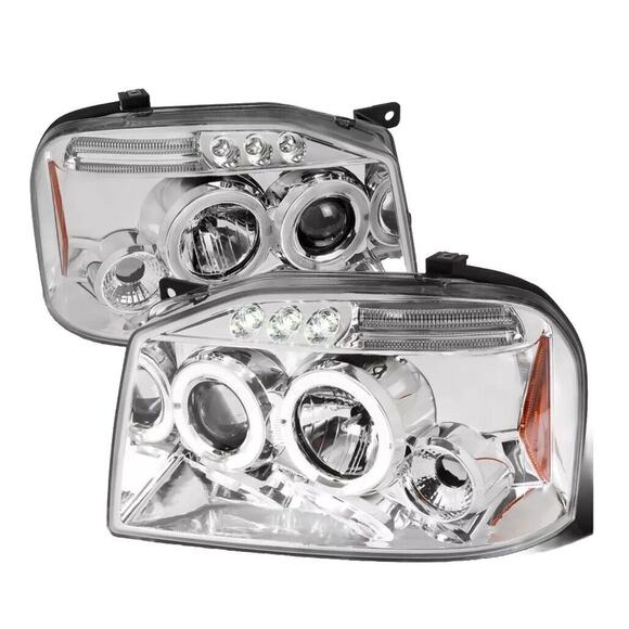 Chrome LED Projector Headlights w Halo for 2001–2004 Nissan Frontier Pair Spec-D - Picture 1 of 9